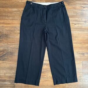 Lands End size 10 black wide leg crop pants 100% Cotton flat front